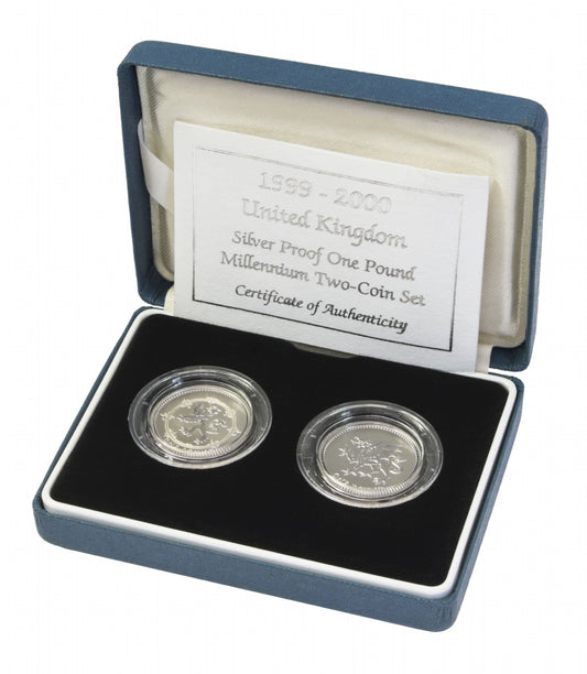 1999 And 2000 Silver Proof One Pound Coin Frosted Version