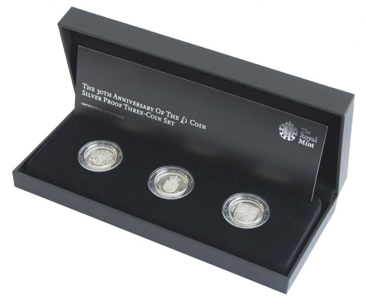 2013 Uk Silver Proof 30th Anniversary Of The One Pound Coin Royal Arms Silver Set